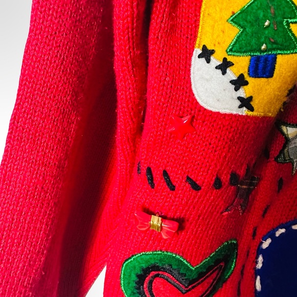Vintage 80s Segue Christmas Cardigan Sweater Large Holiday Appliqué Knit Cottage - Picture 8 of 15